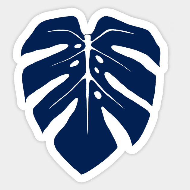 Navy Blue Monstera Leaf Sticker by ally1021